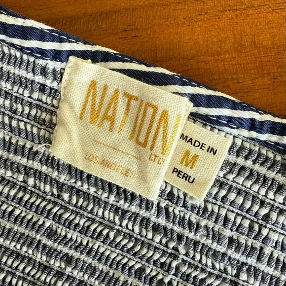 Nation LTD Navy Blue Smocked Puff Sleeve Blouse - Picture 4 of 6